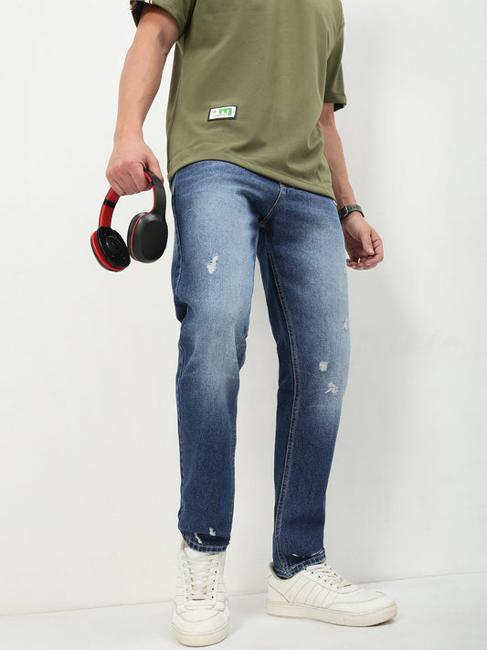 Men's Blue Solid Straight Fit Jeans