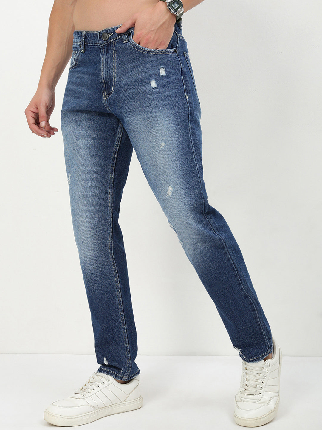Men's Blue Solid Straight Fit Jeans