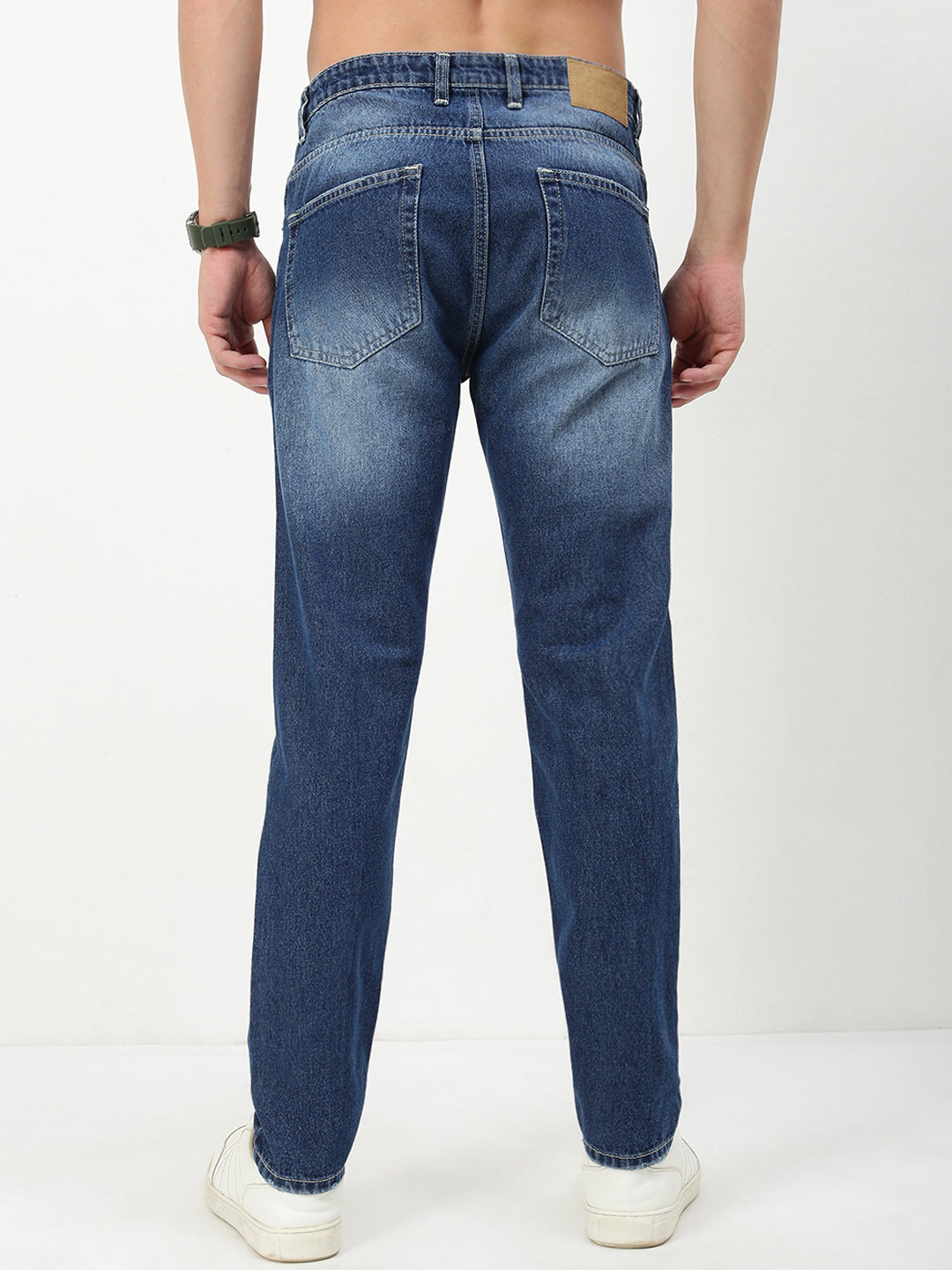 Men's Blue Solid Straight Fit Jeans