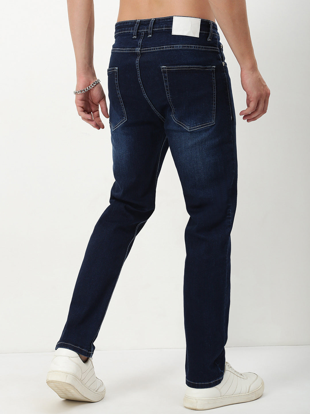 Men's Navy Blue Solid Straight Fit Jeans