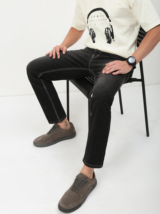 Men's Grey Solid Straight Fit Jeans