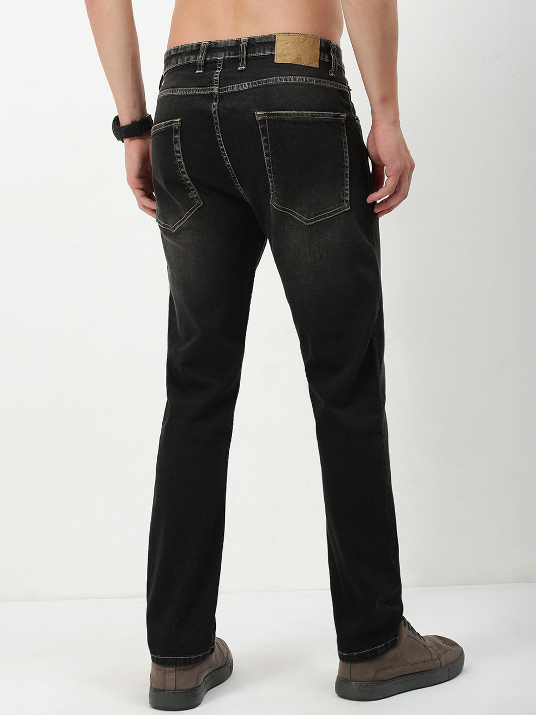 Men's Grey Solid Straight Fit Jeans