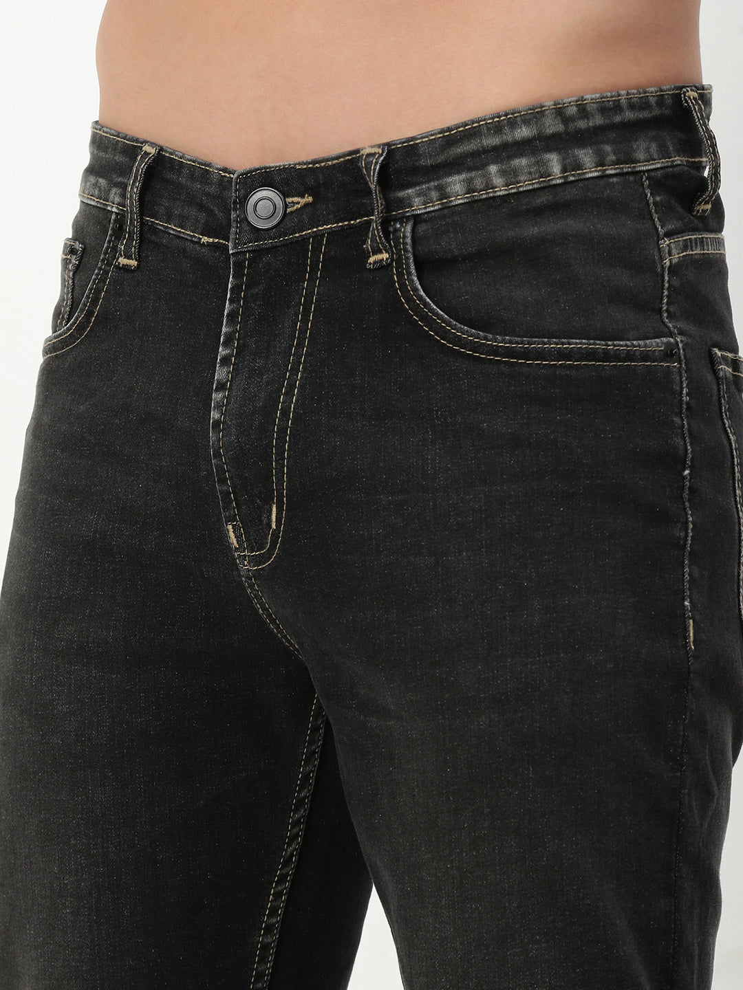 Men's Grey Solid Straight Fit Jeans
