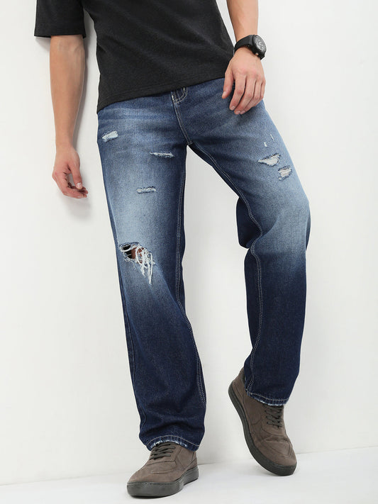 Men's Blue Solid Straight Fit Jeans