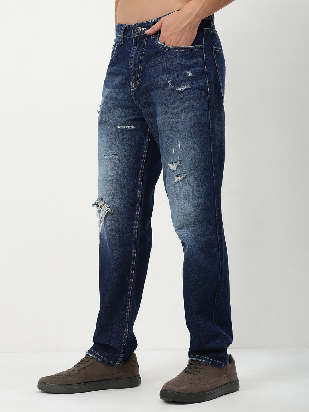 Men's Blue Solid Straight Fit Jeans