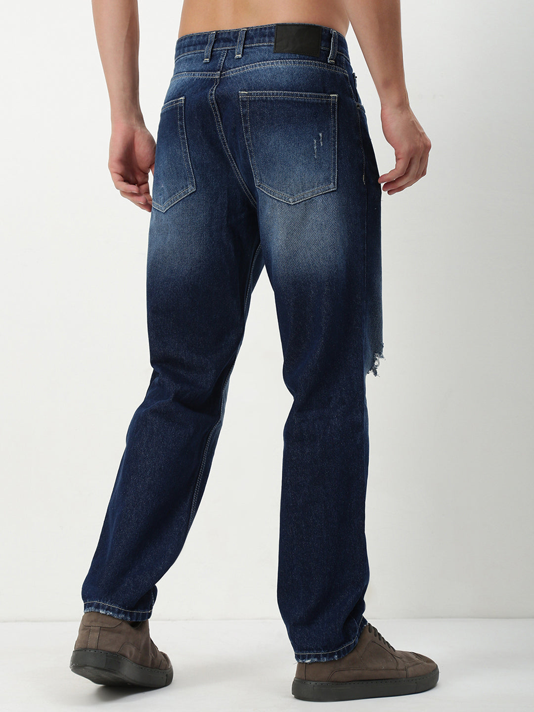 Men's Blue Solid Straight Fit Jeans