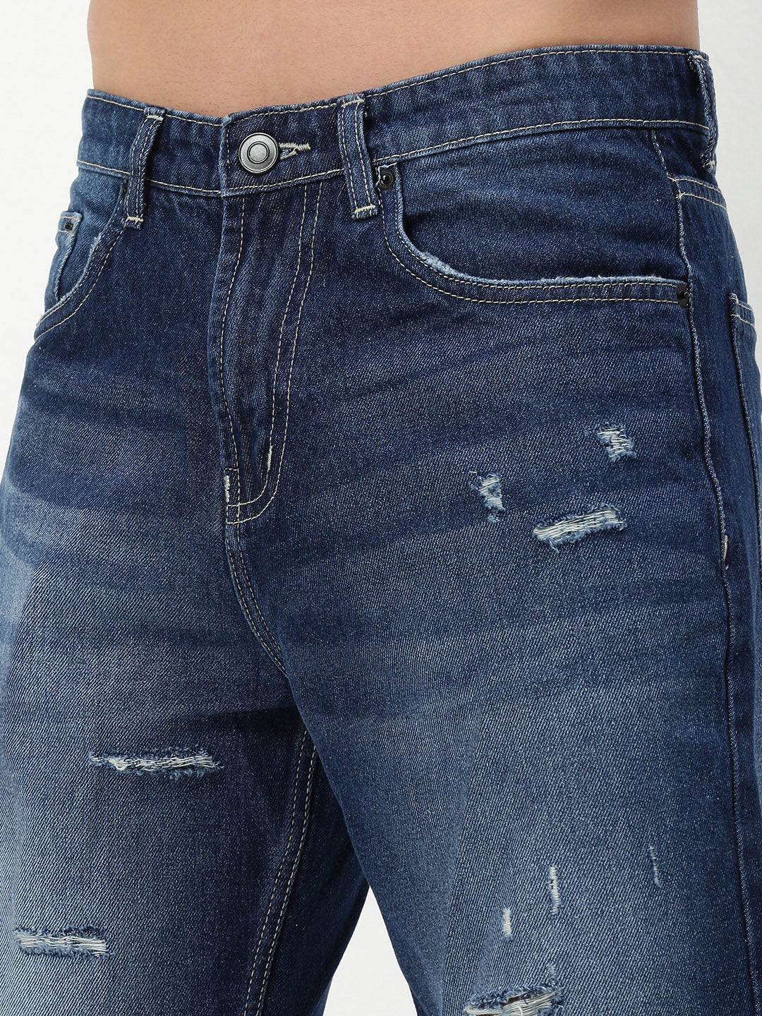 Men's Blue Solid Straight Fit Jeans