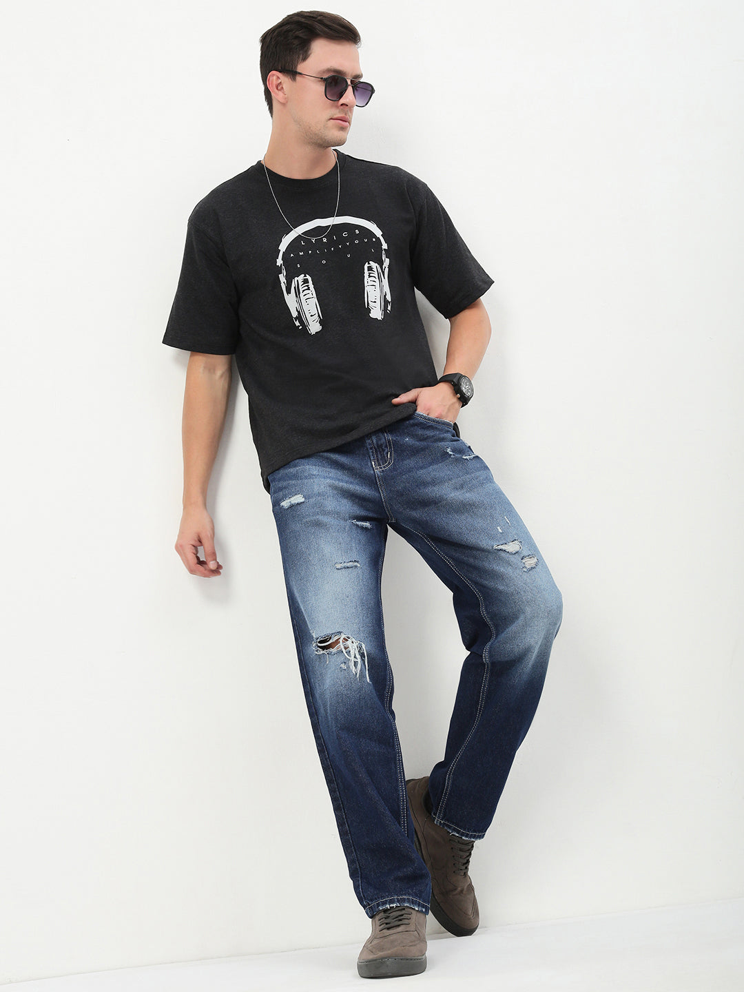 Men's Blue Solid Straight Fit Jeans