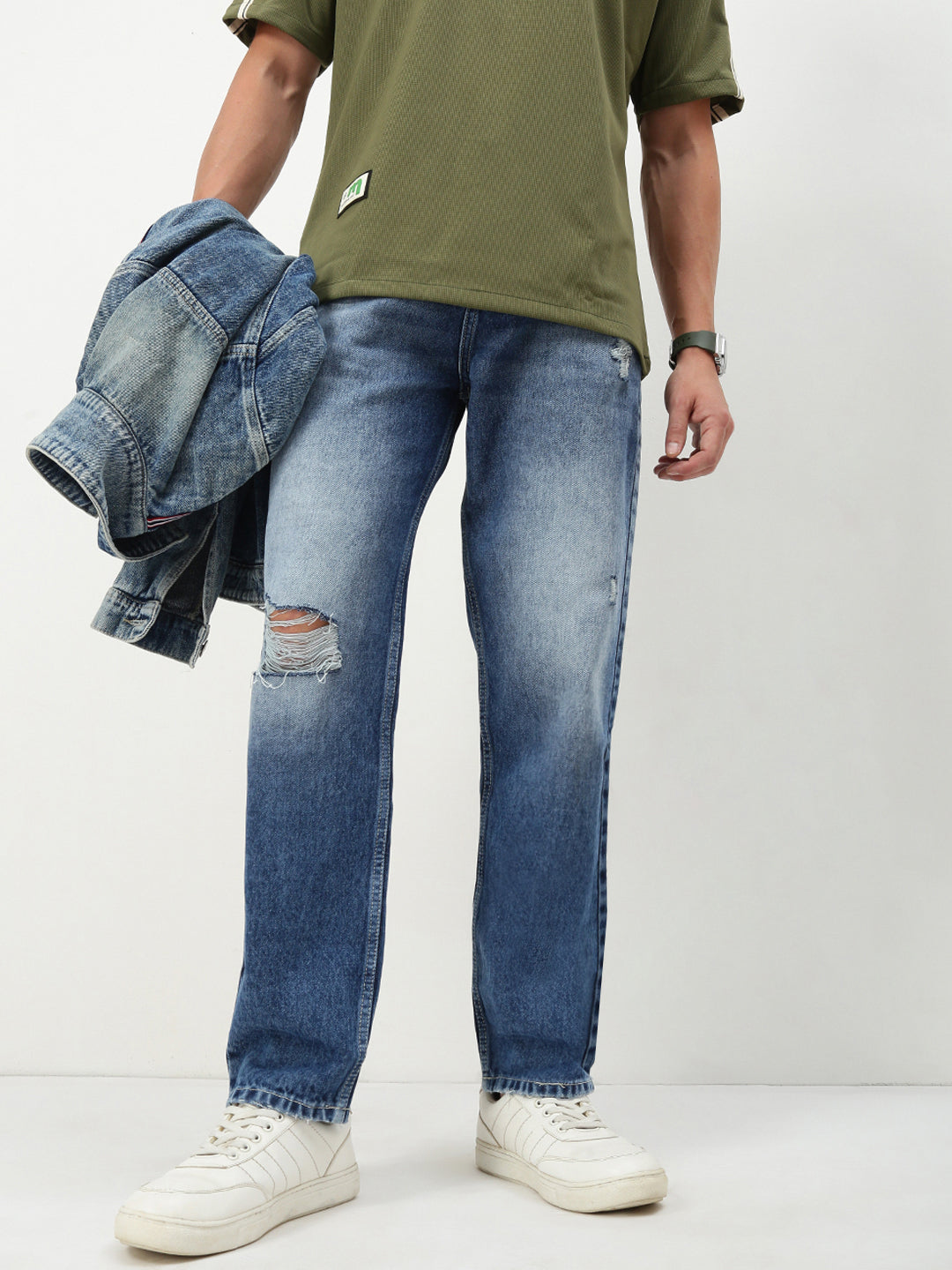 Men's Blue Solid Straight Fit Jeans