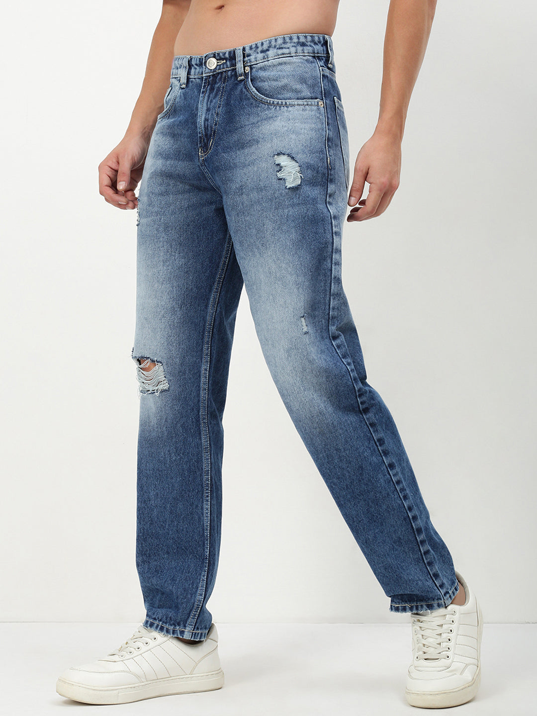 Men's Blue Solid Straight Fit Jeans