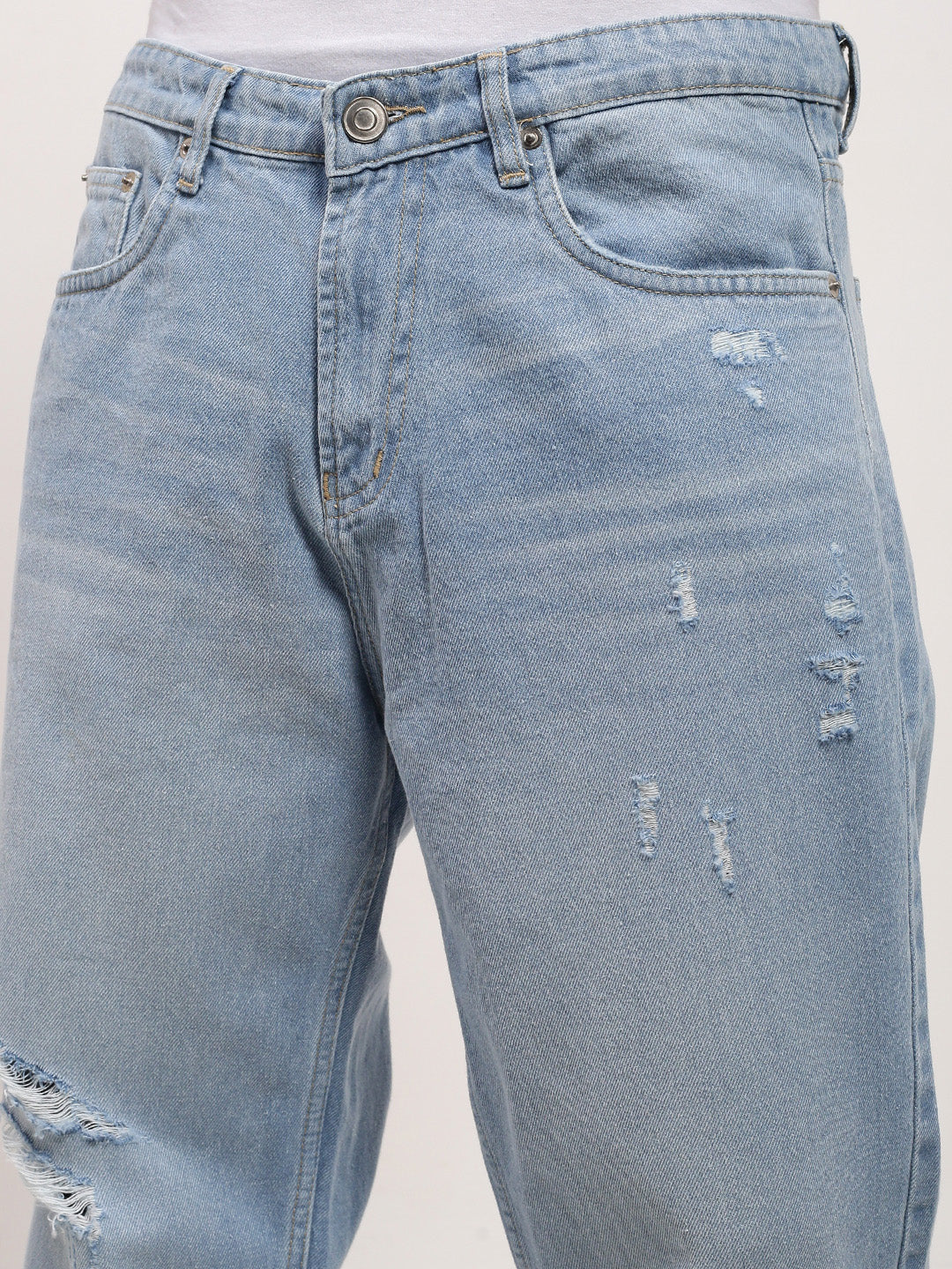 Men's Blue Solid Wide Leg Jeans