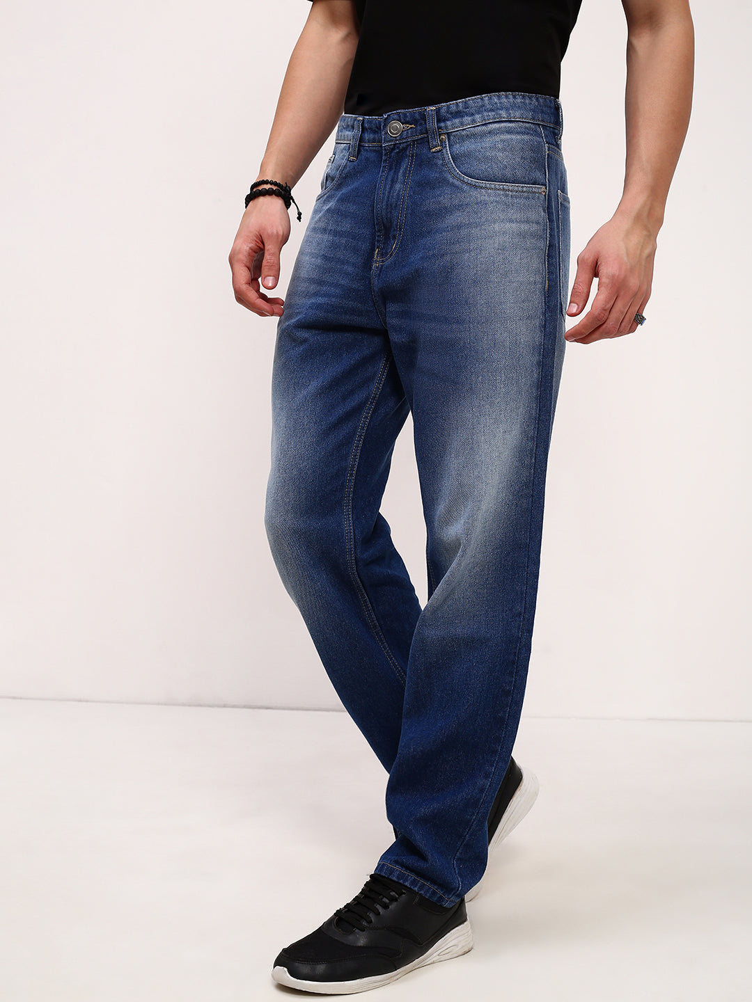 Men's Blue Solid Straight Fit Low-Rise Jeans