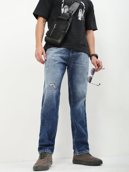 Men's Blue Solid Straight Fit Jeans