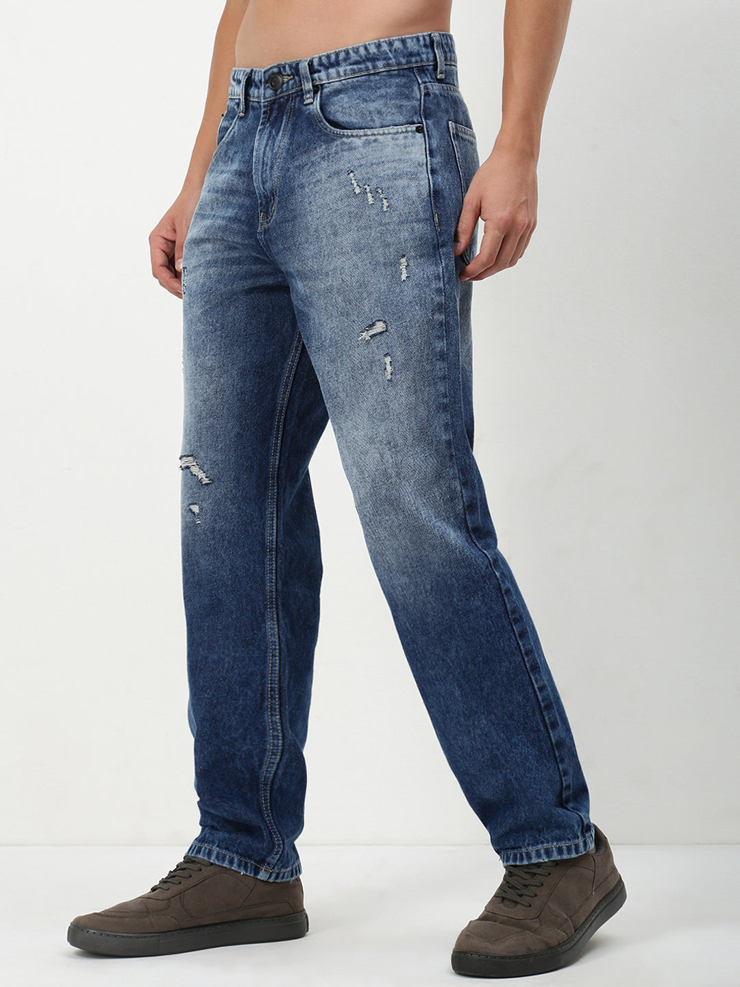 Men's Blue Solid Straight Fit Jeans