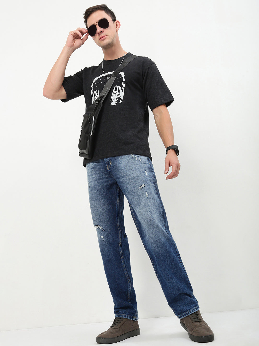 Men's Blue Solid Straight Fit Jeans