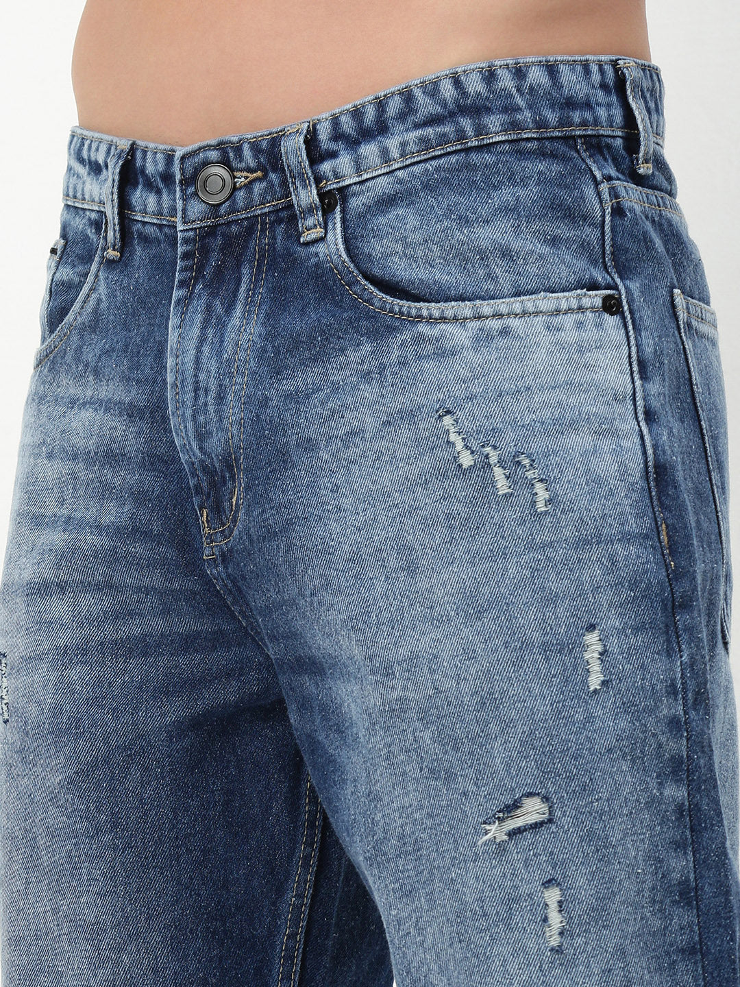 Men's Blue Solid Straight Fit Jeans
