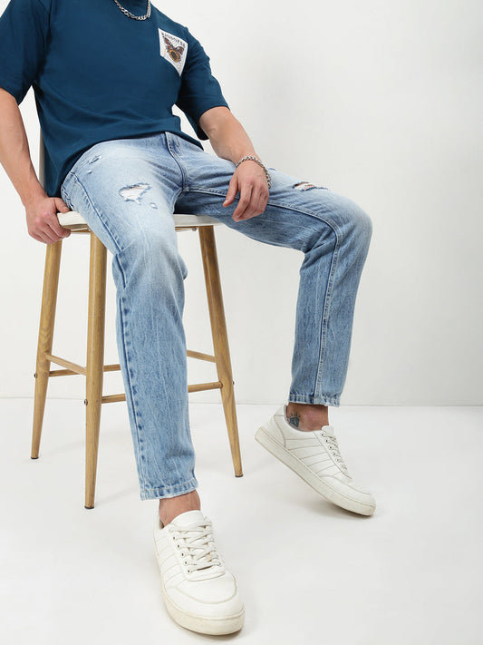 Men's Blue Solid Straight Fit Jeans