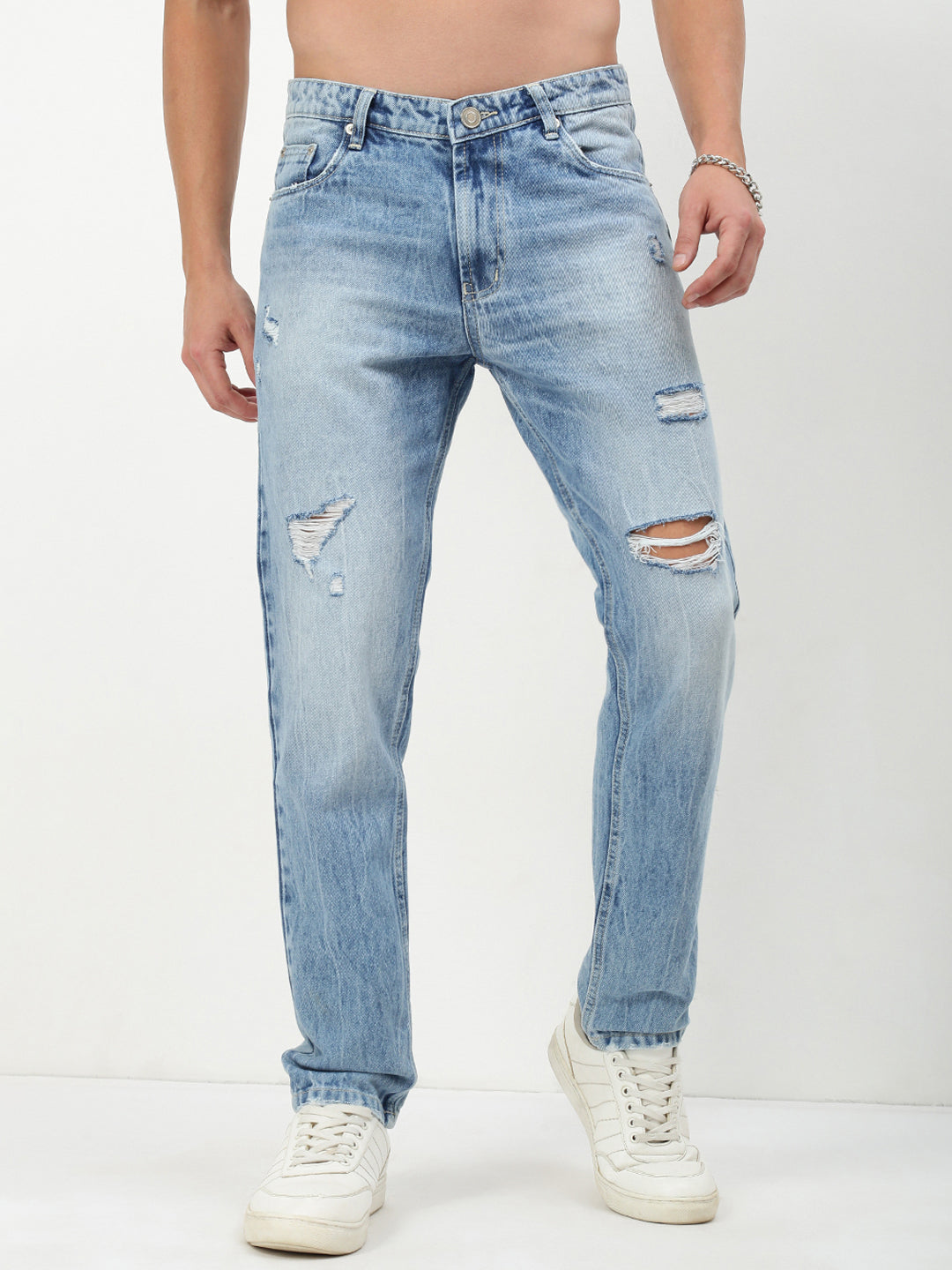 Men's Blue Solid Straight Fit Jeans
