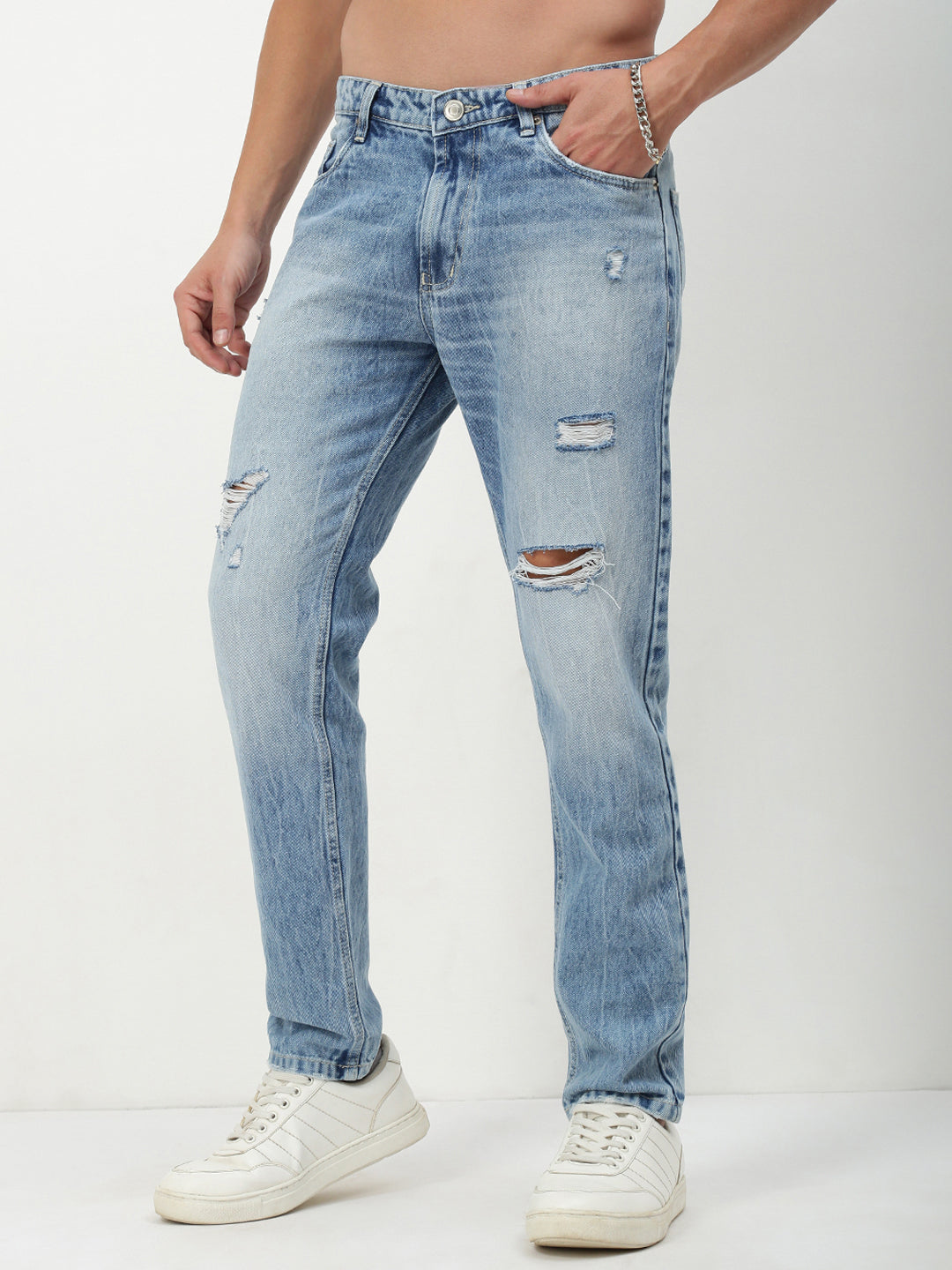 Men's Blue Solid Straight Fit Jeans
