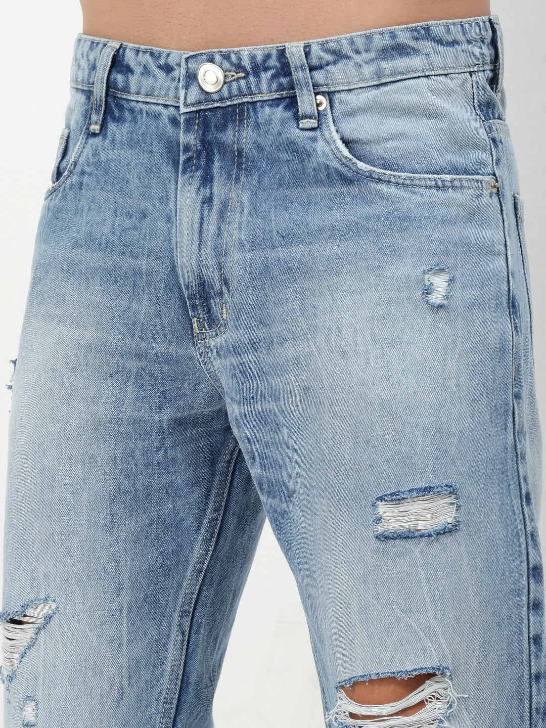 Men's Blue Solid Straight Fit Jeans