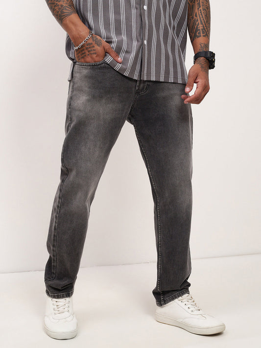 Men's Grey Solid Straight Fit Stretchable Jeans