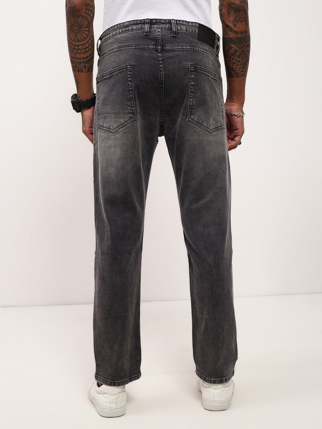 Men's Grey Solid Straight Fit Stretchable Jeans