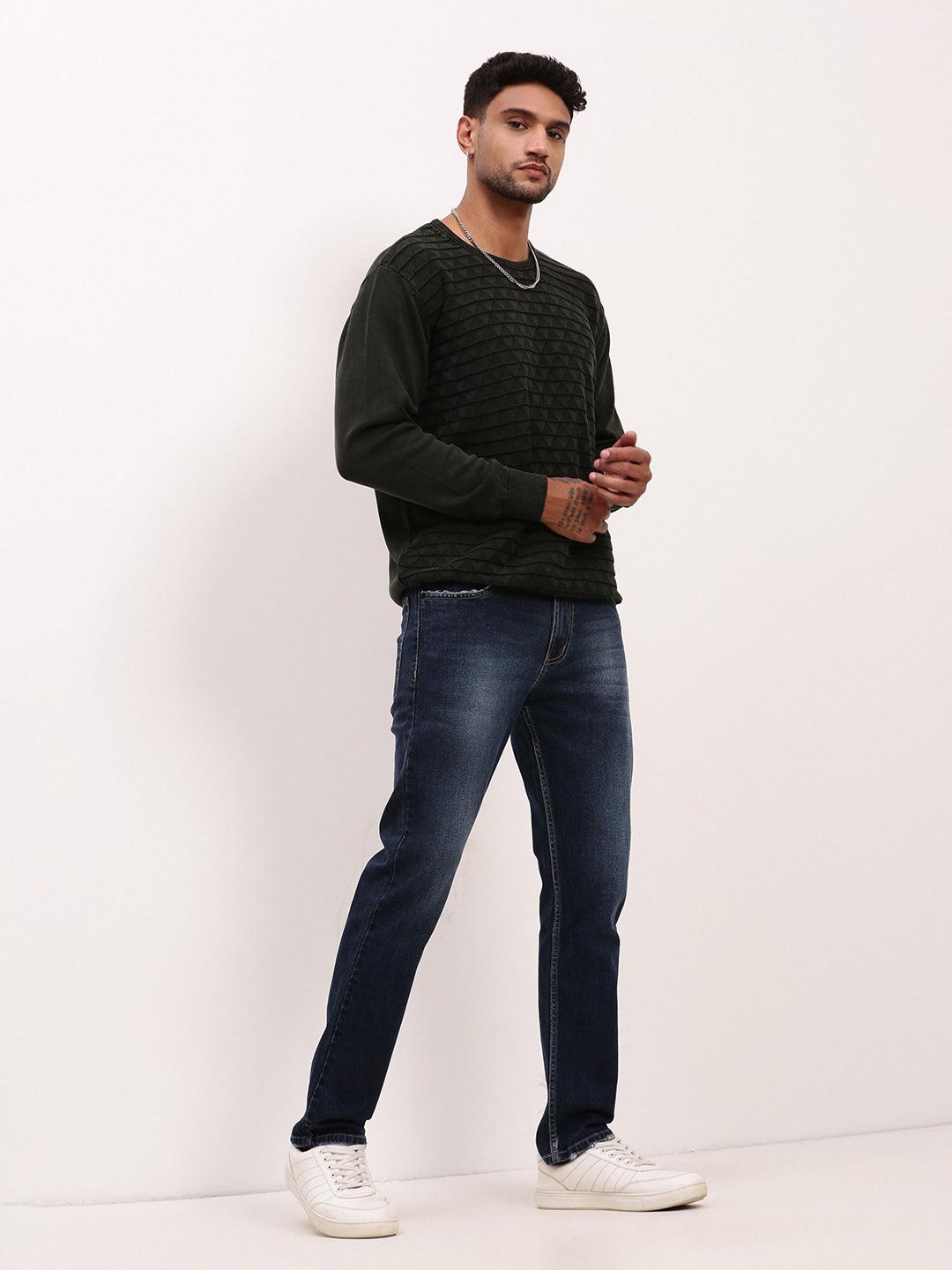 Men's Navy Blue Solid Straight Fit Heavy Fade Acid Wash Jeans