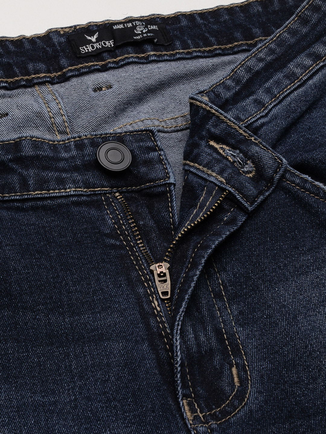 Men's Navy Blue Solid Straight Fit Heavy Fade Acid Wash Jeans