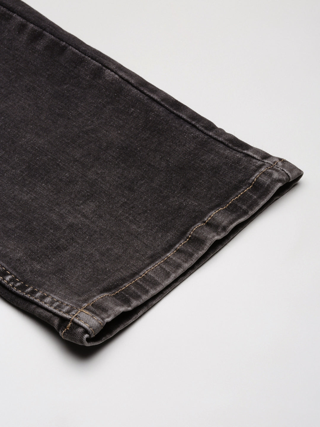 Men's Grey Solid Straight Fit Acid Wash Stretchable Jeans