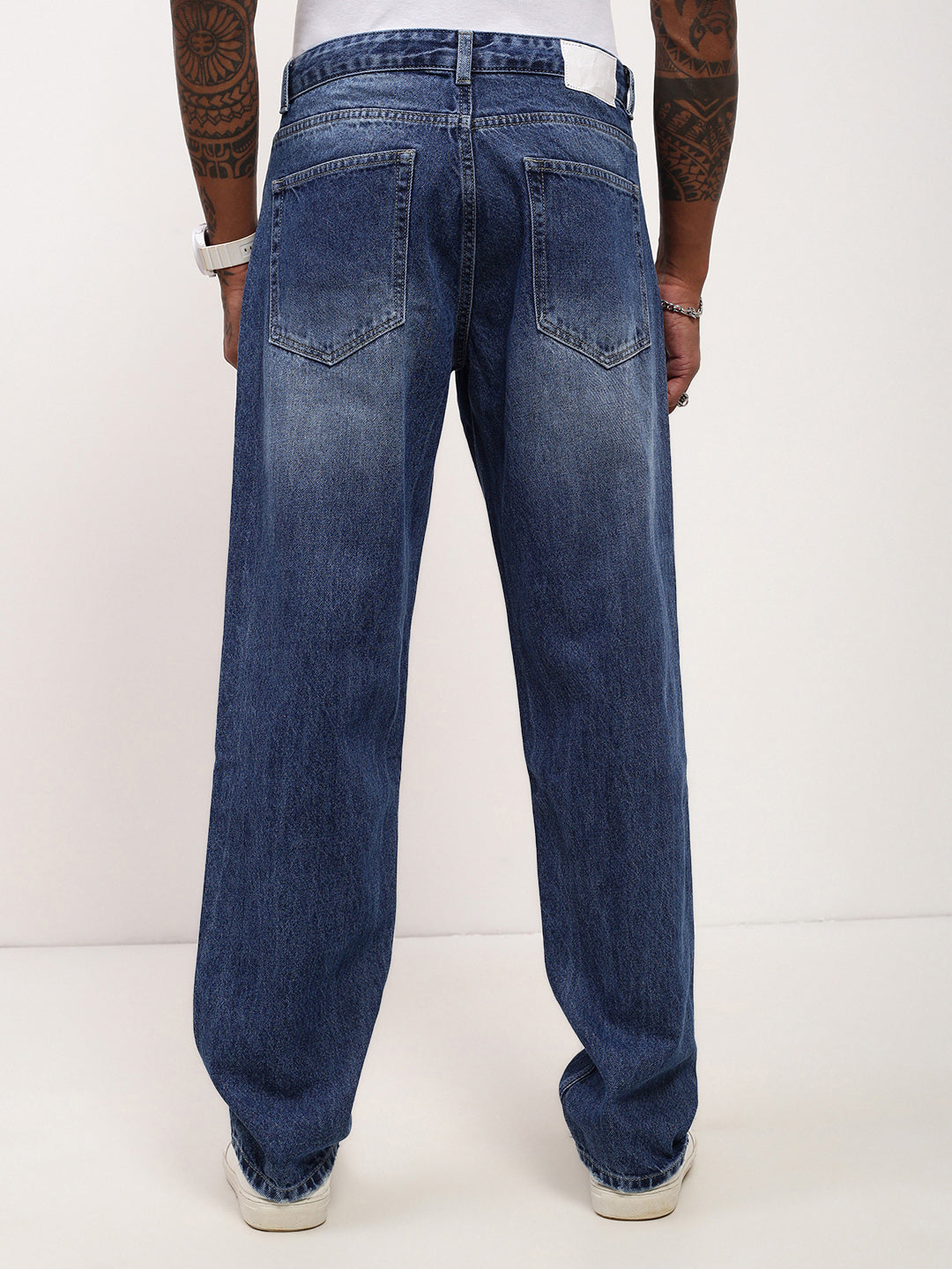 Men's Blue Solid Baggy Jeans