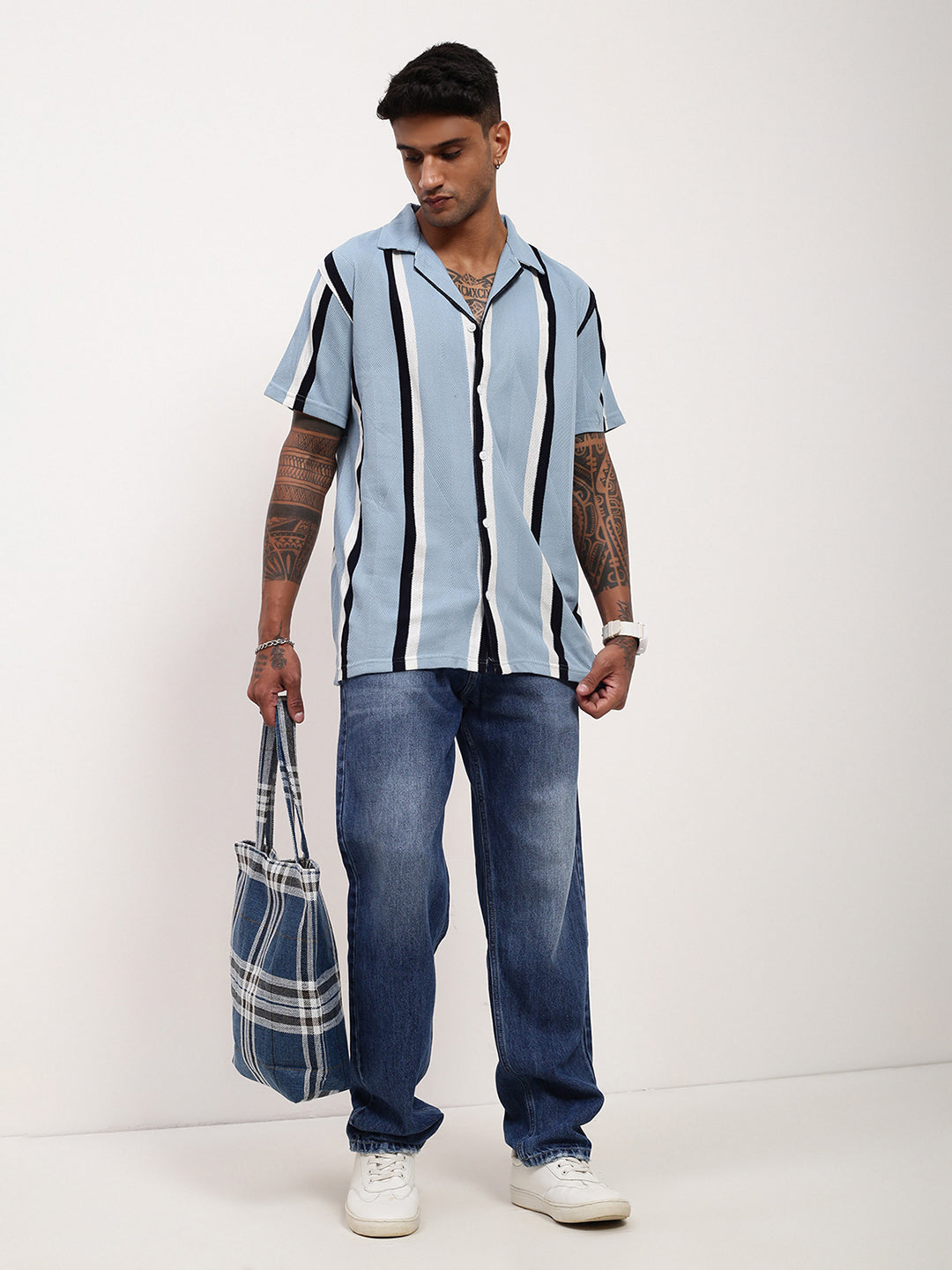 Men's Blue Solid Baggy Jeans
