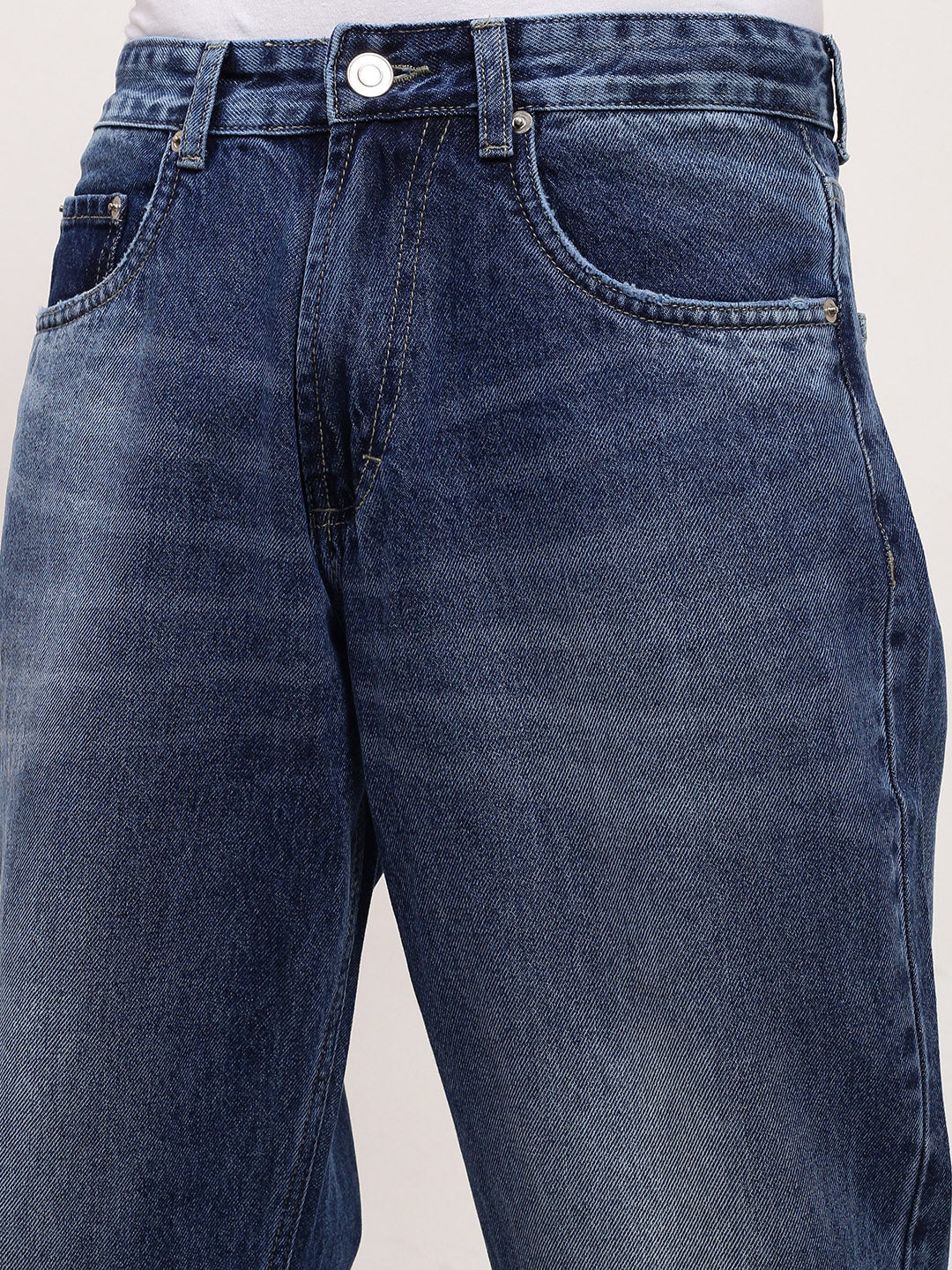 Men's Blue Solid Baggy Jeans
