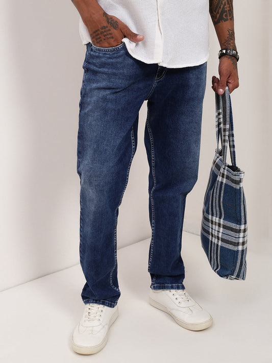 Men's Blue Comfort Straight Fit Low-Rise Jeans