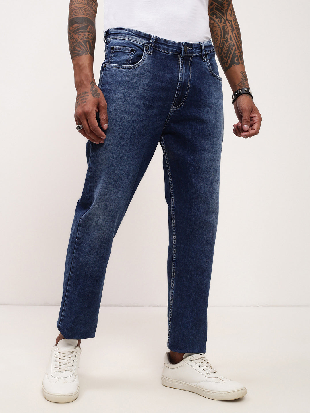Men's Blue Comfort Straight Fit Low-Rise Jeans