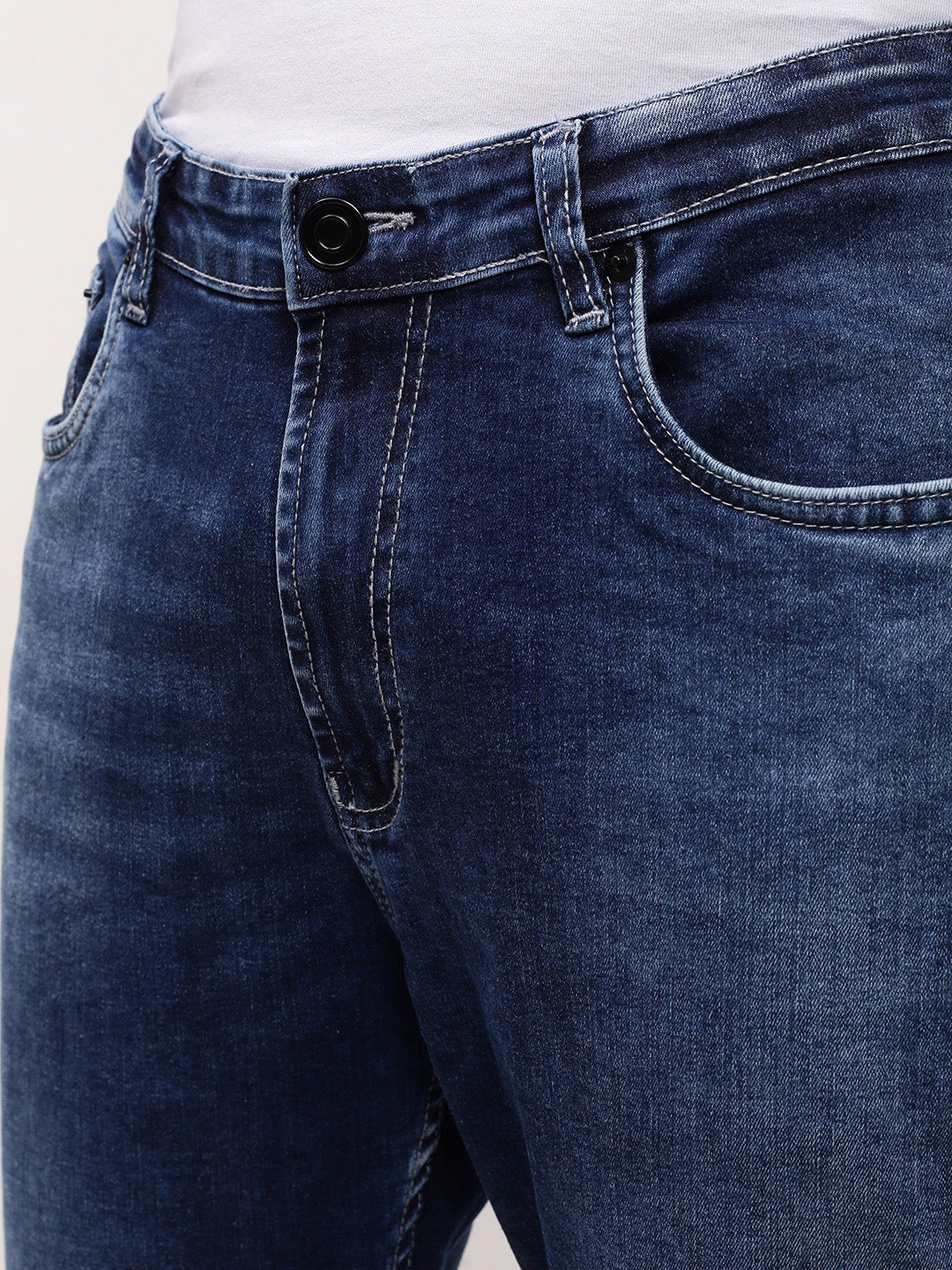 Men's Blue Comfort Straight Fit Low-Rise Jeans