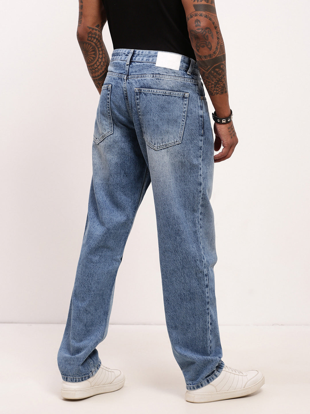 Men's Blue Solid Straight Fit Heavy Fade Jeans