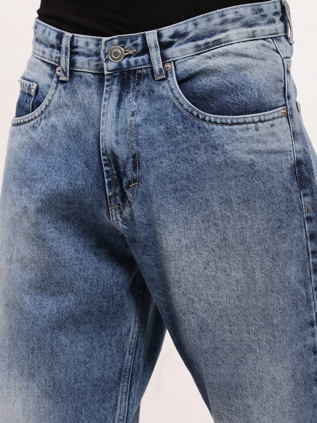 Men's Blue Solid Straight Fit Heavy Fade Jeans