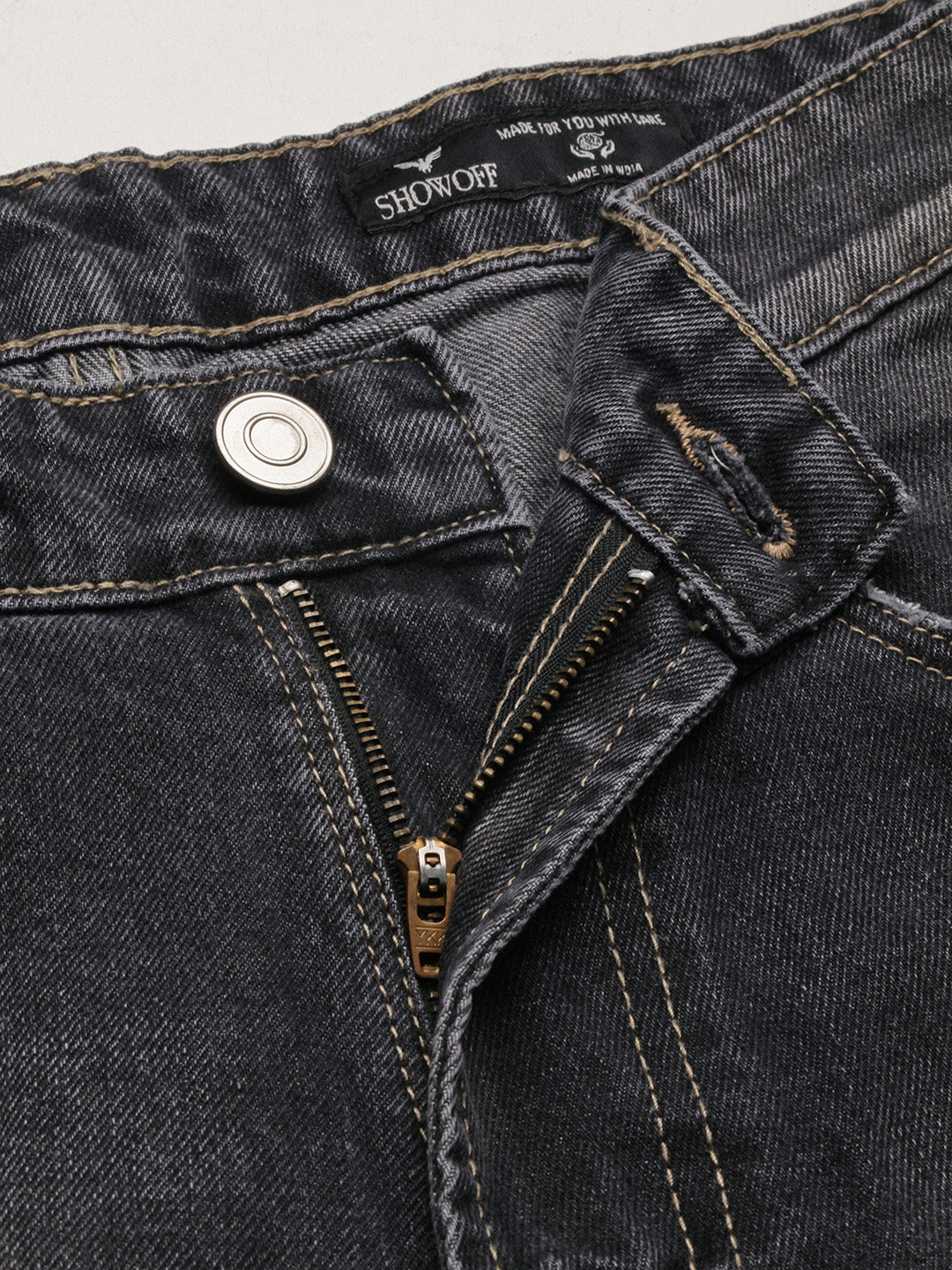 Men's Grey Solid Straight Fit Acid Wash Jeans