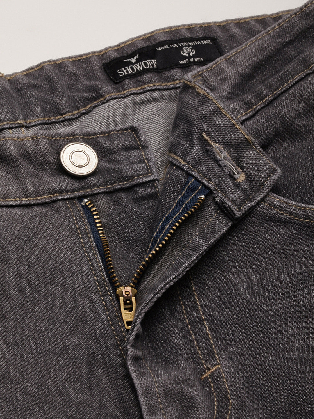 Men's Grey Comfort Straight Fit Low-Rise Light Fade Acid Wash Jeans