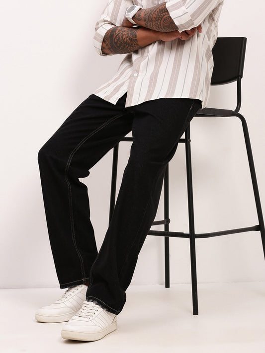 Men's Black Solid Straight Fit Jeans