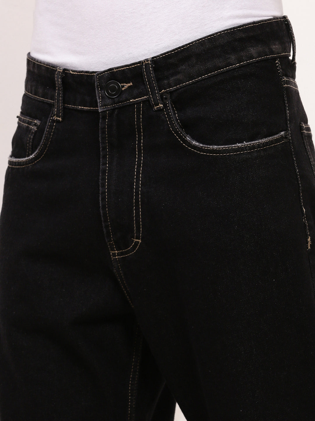 Men's Black Solid Straight Fit Jeans