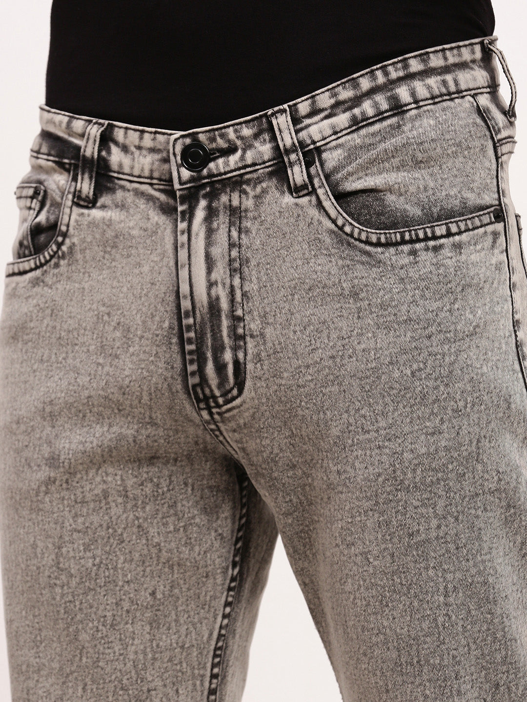 Men's Grey Solid Straight Fit Low-Rise Heavy Fade Jeans