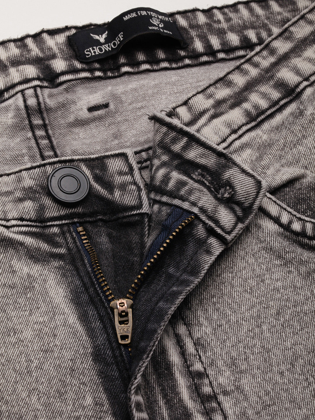 Men's Grey Solid Straight Fit Low-Rise Heavy Fade Jeans