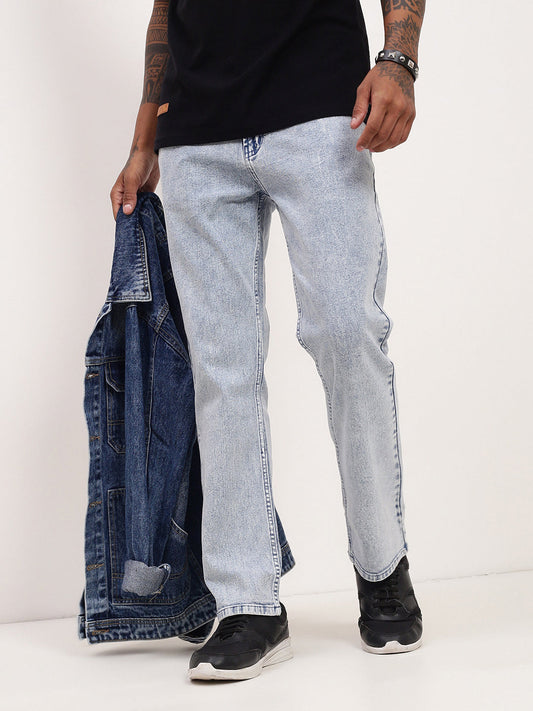 Men's Blue Solid Denim Straight Fit Jeans