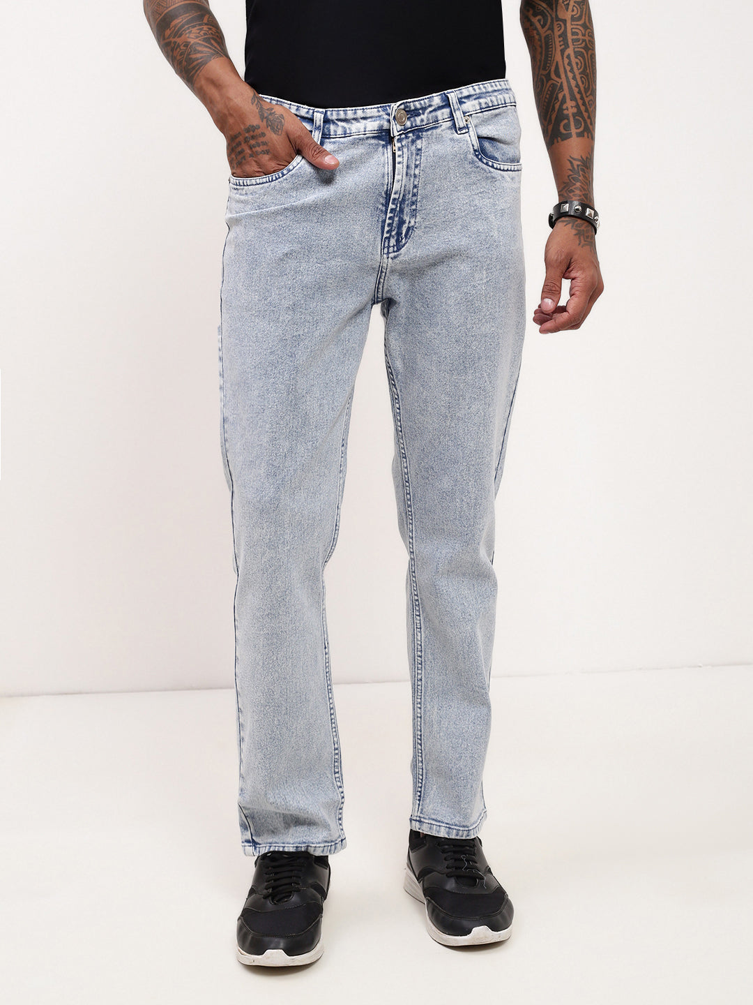 Men's Blue Solid Denim Straight Fit Jeans