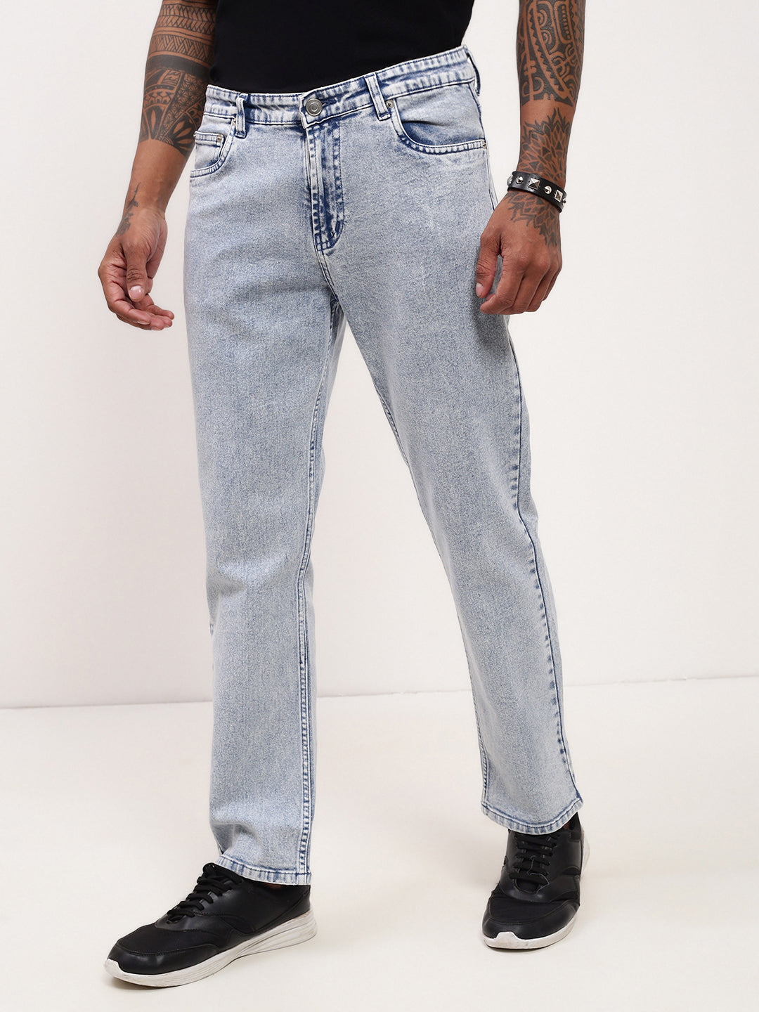 Men's Blue Solid Denim Straight Fit Jeans