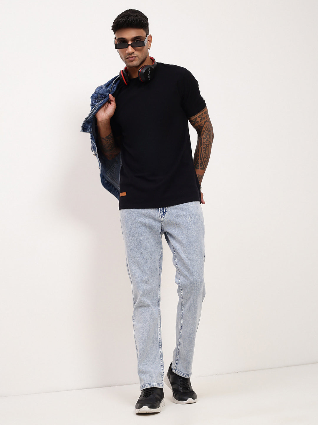 Men's Blue Solid Denim Straight Fit Jeans