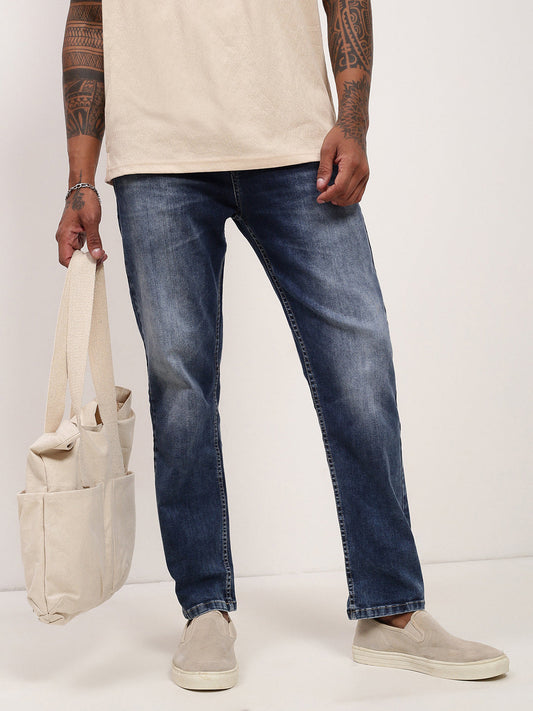 Men's Blue Solid Straight Fit Jeans