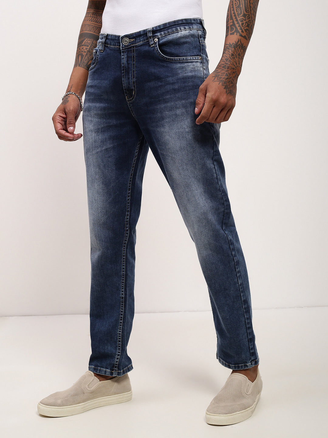 Men's Blue Solid Straight Fit Jeans