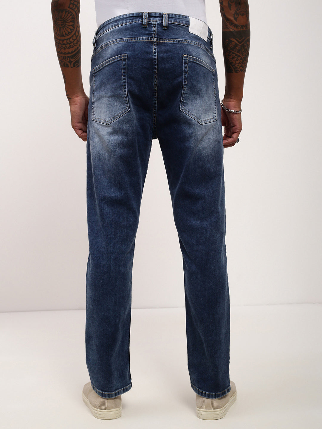 Men's Blue Solid Straight Fit Jeans